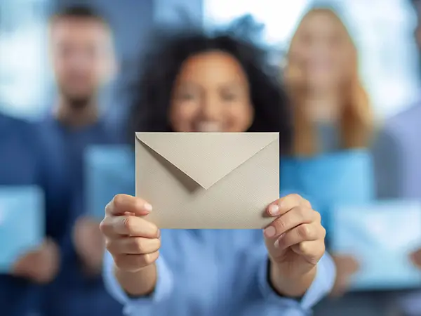 Frau abonniert Newsletter